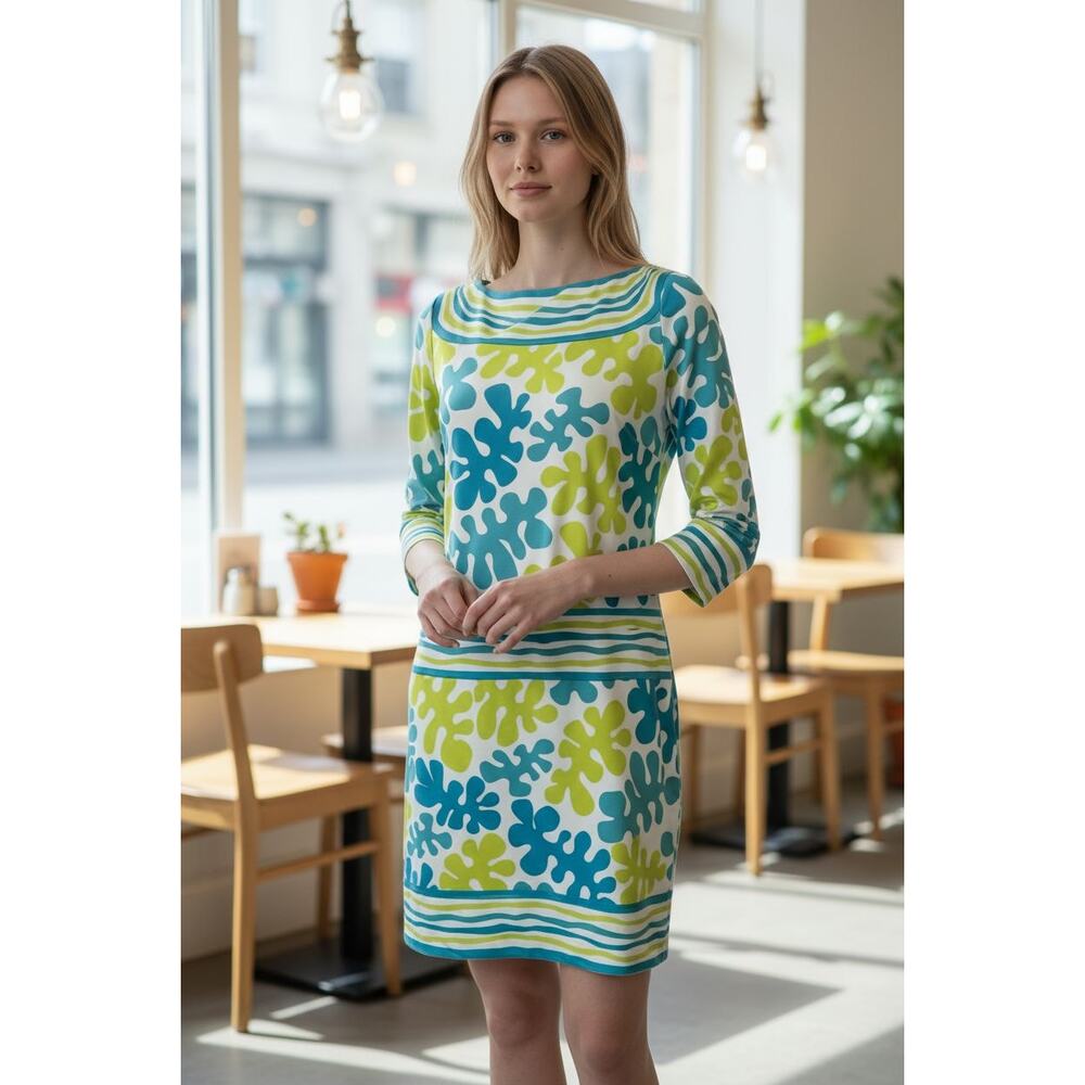 Gretchen Scott sz small blue green  Catalina cloth mini dress